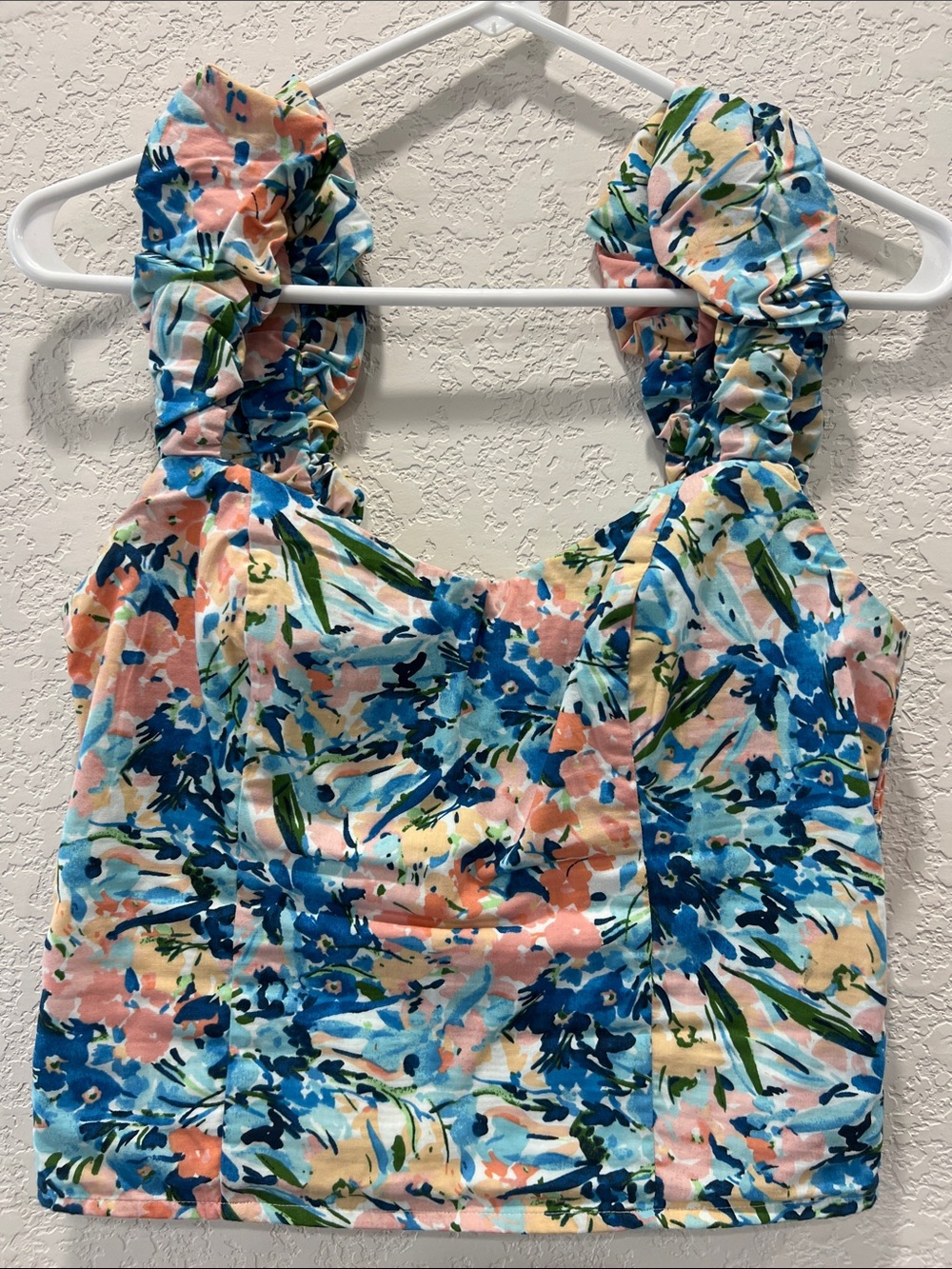 Abercrombie & Fitch Floral Ruched Strap Crop Top - Blue, Pink, Green